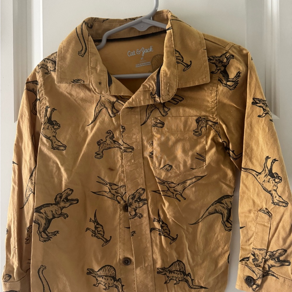 Cat & Jack Men's Tan Dinosaur Print Shirt
